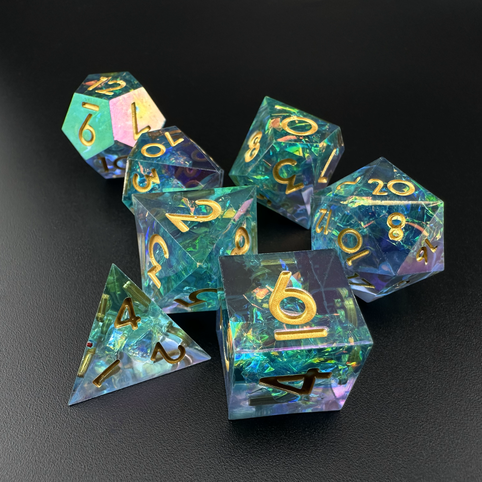 Ethereal Tide  - 7pc Resin Sharp Edge DnD Dice Set