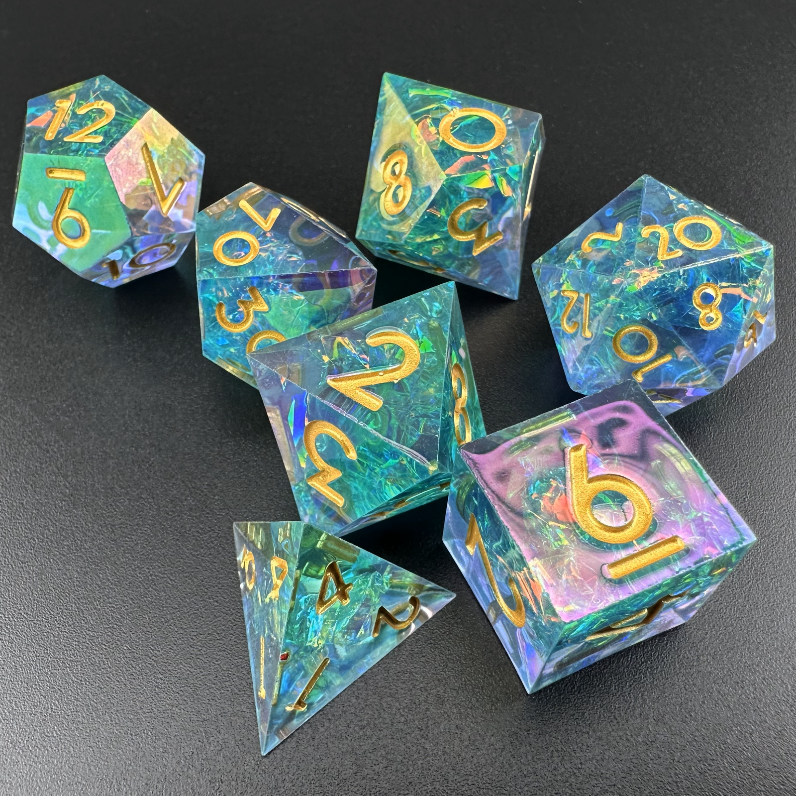 Ethereal Tide  - 7pc Resin Sharp Edge DnD Dice Set