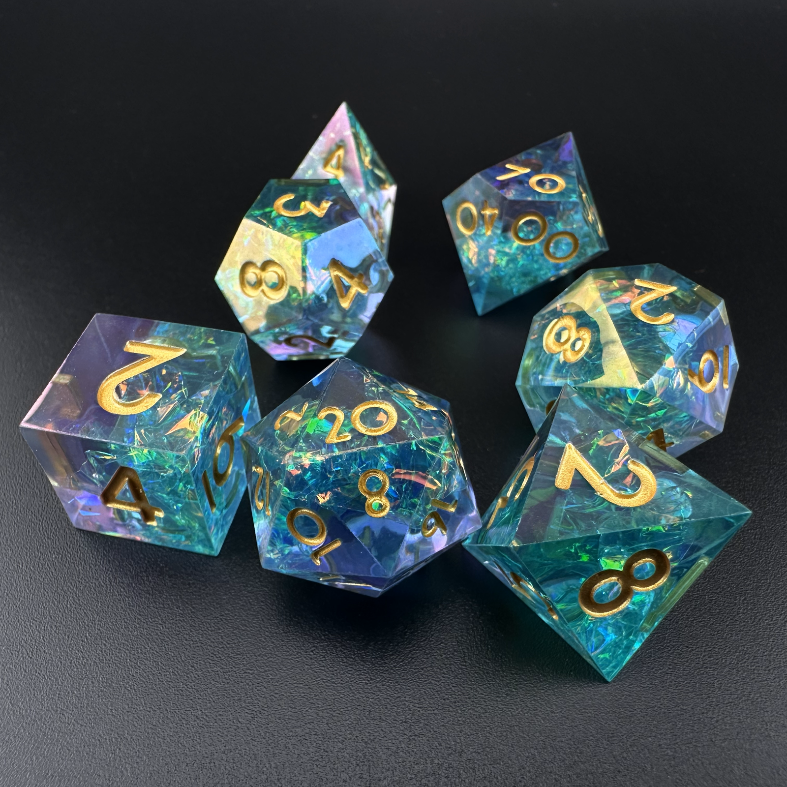 Ethereal Tide  - 7pc Resin Sharp Edge DnD Dice Set