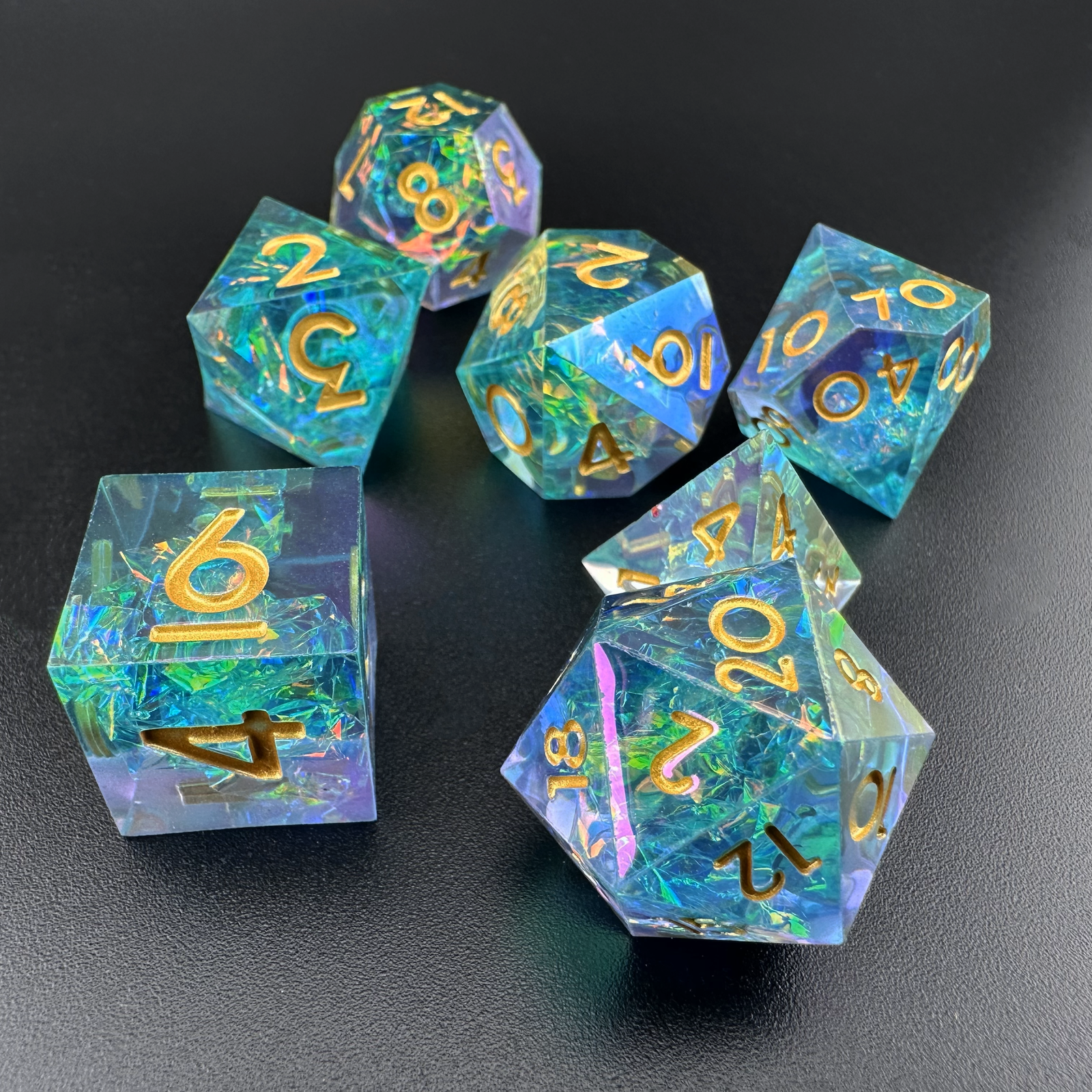 Ethereal Tide  - 7pc Resin Sharp Edge DnD Dice Set