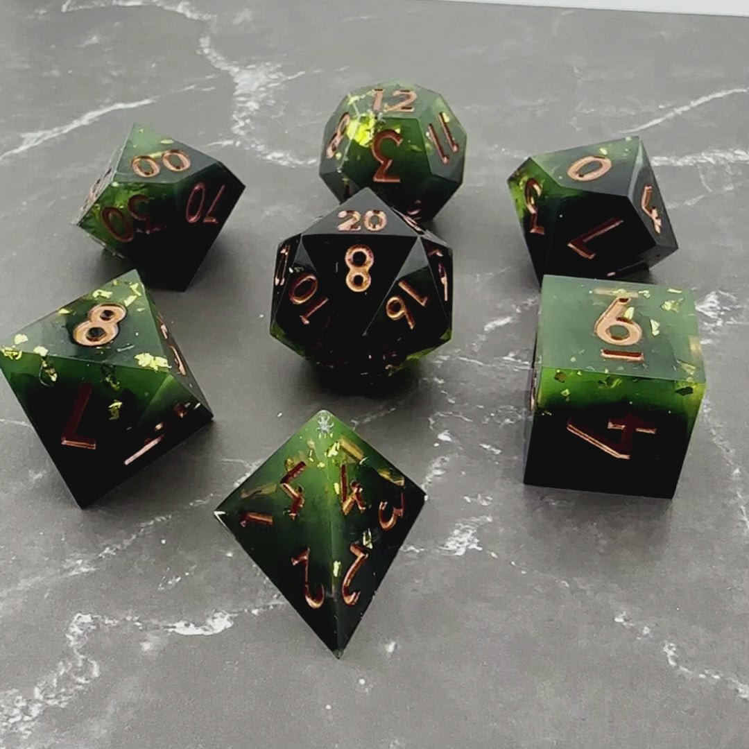 Verdant Enigma  - 7pc Resin Sharp Edge DnD Dice Set