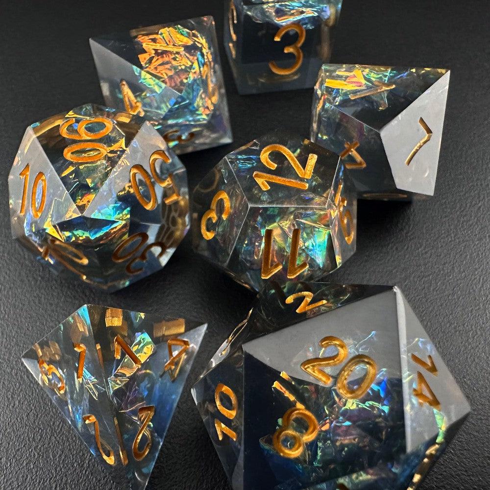 Astral Glimmer - Sharp Edge Resin 7pc DnD Dice Set-MinMax Misfits