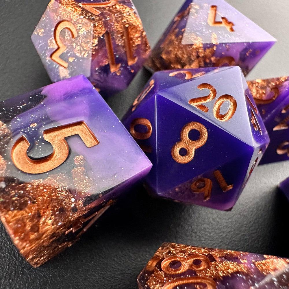 Cosmic Coronation - Sharp Edge Resin 7pc DnD Dice Set-MinMax Misfits