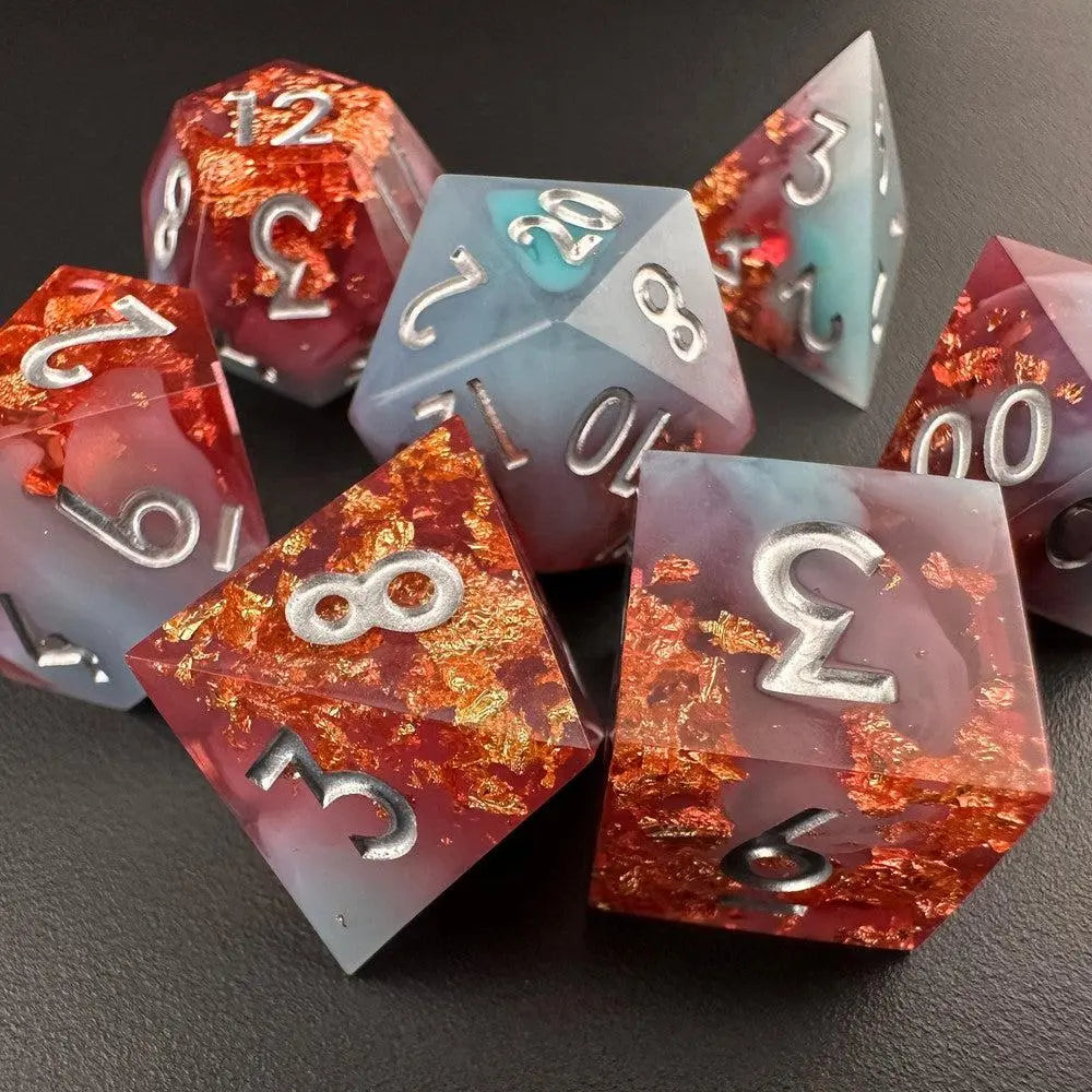 Glacial Blaze - Sharp Edge Resin 7pc DnD Dice Set-MinMax Misfits