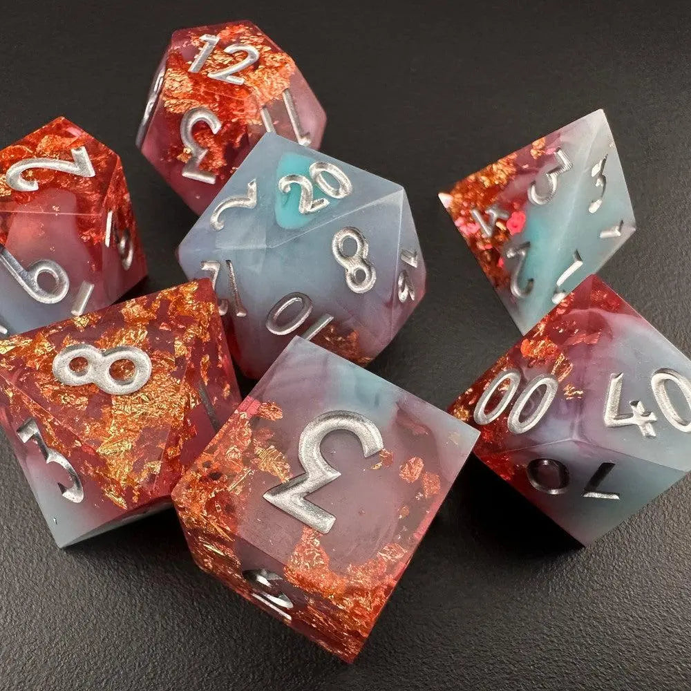 Glacial Blaze - Sharp Edge Resin 7pc DnD Dice Set-MinMax Misfits