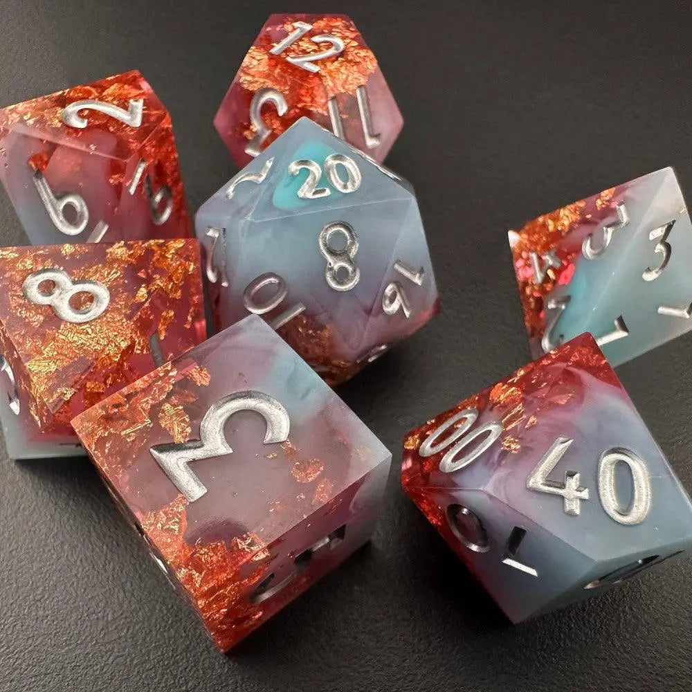 Glacial Blaze - Sharp Edge Resin 7pc DnD Dice Set-MinMax Misfits