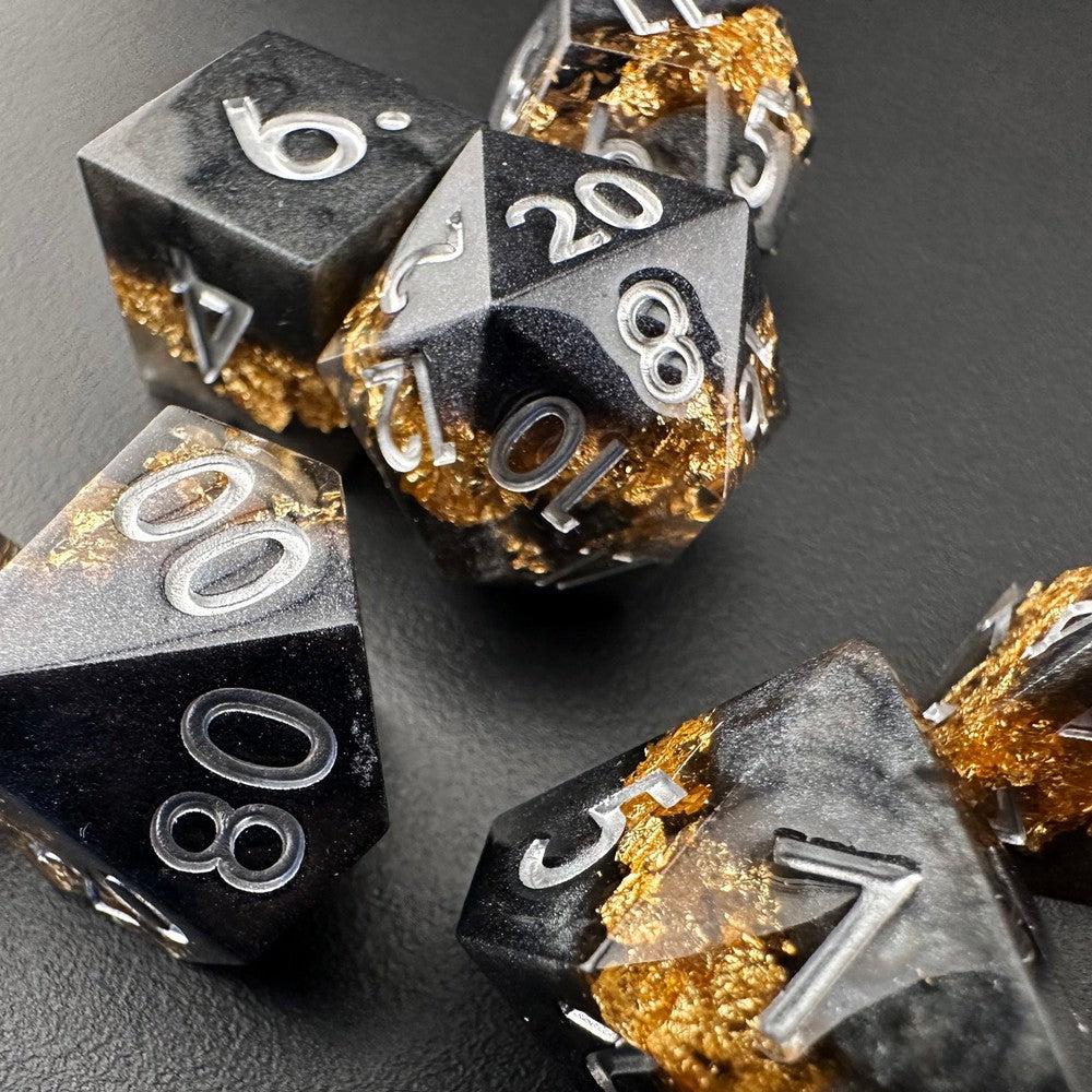 Golden Fissure - Sharp Edge Resin 7pc DnD Dice Set-MinMax Misfits