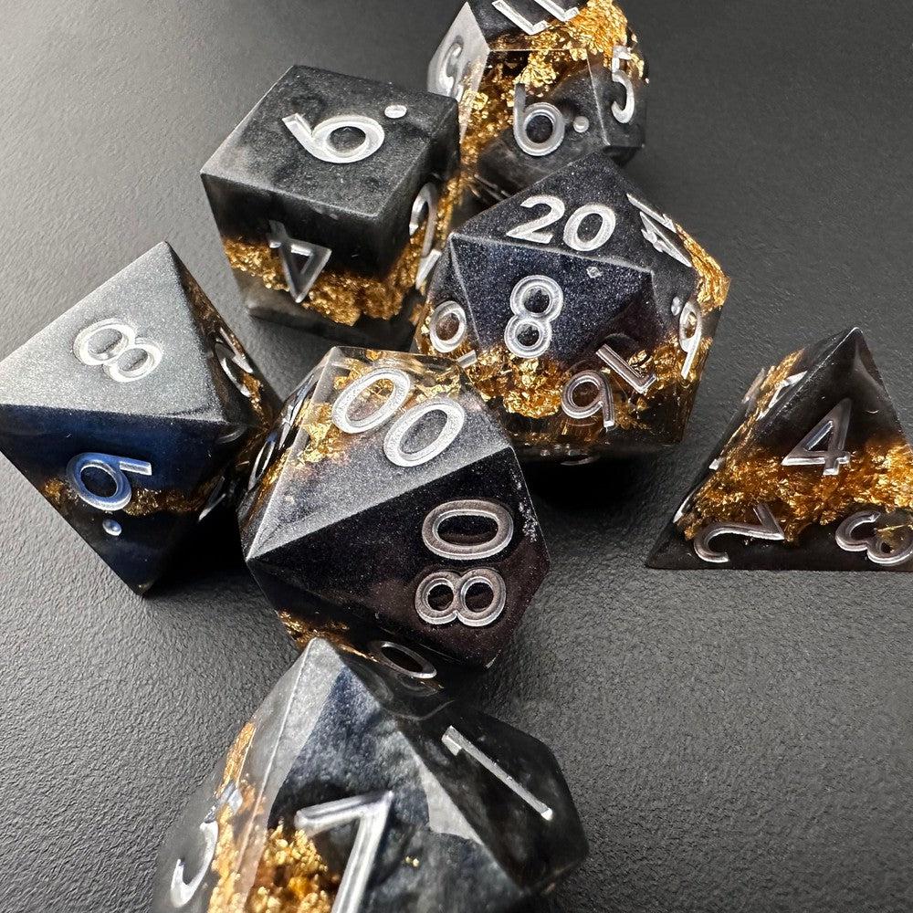 Golden Fissure - Sharp Edge Resin 7pc DnD Dice Set-MinMax Misfits