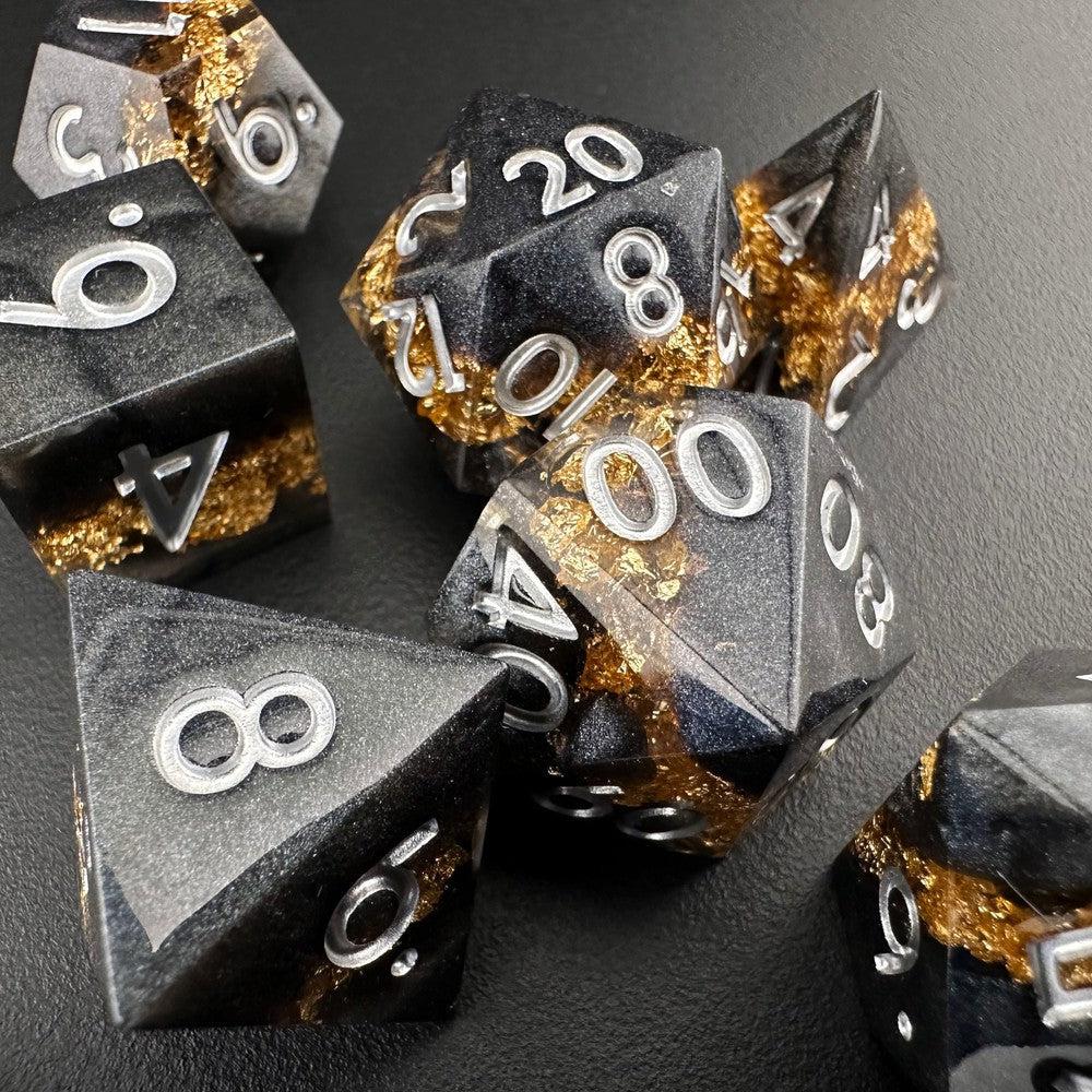 Golden Fissure - Sharp Edge Resin 7pc DnD Dice Set-MinMax Misfits