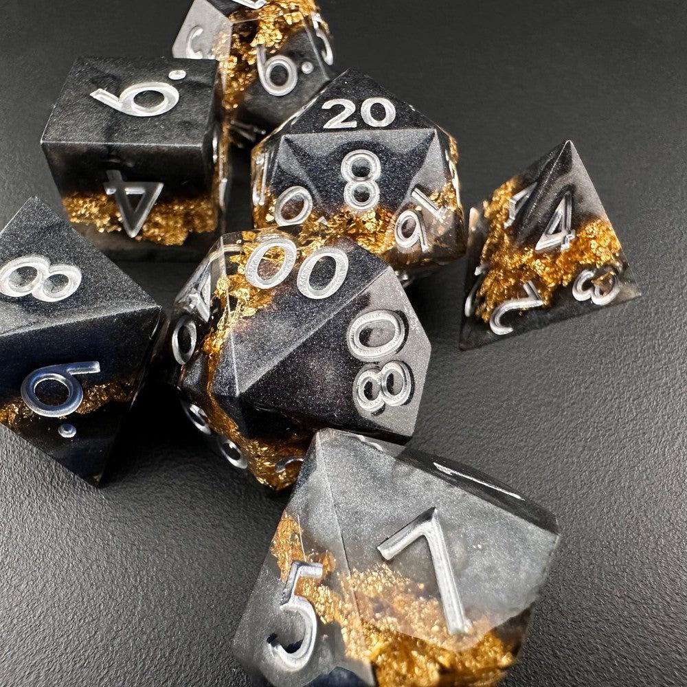 Golden Fissure - Sharp Edge Resin 7pc DnD Dice Set-MinMax Misfits