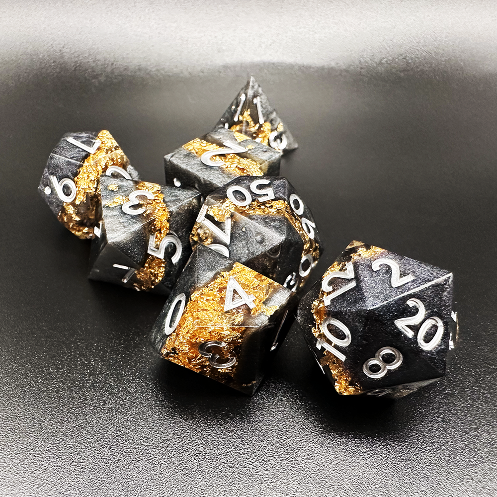 Golden Fissure - Sharp Edge Resin 7pc DnD Dice Set-MinMax Misfits