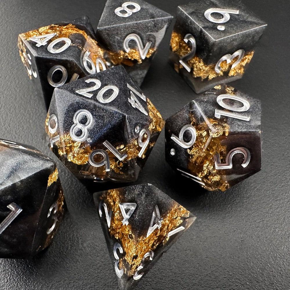 Golden Fissure - Sharp Edge Resin 7pc DnD Dice Set-MinMax Misfits