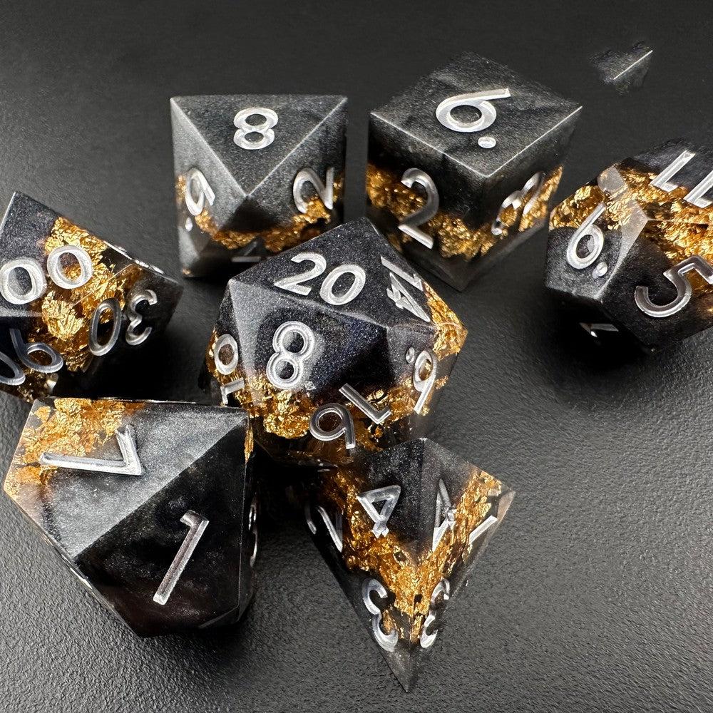 Golden Fissure - Sharp Edge Resin 7pc DnD Dice Set-MinMax Misfits