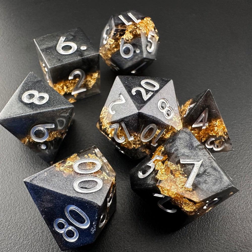 Golden Fissure - Sharp Edge Resin 7pc DnD Dice Set-MinMax Misfits