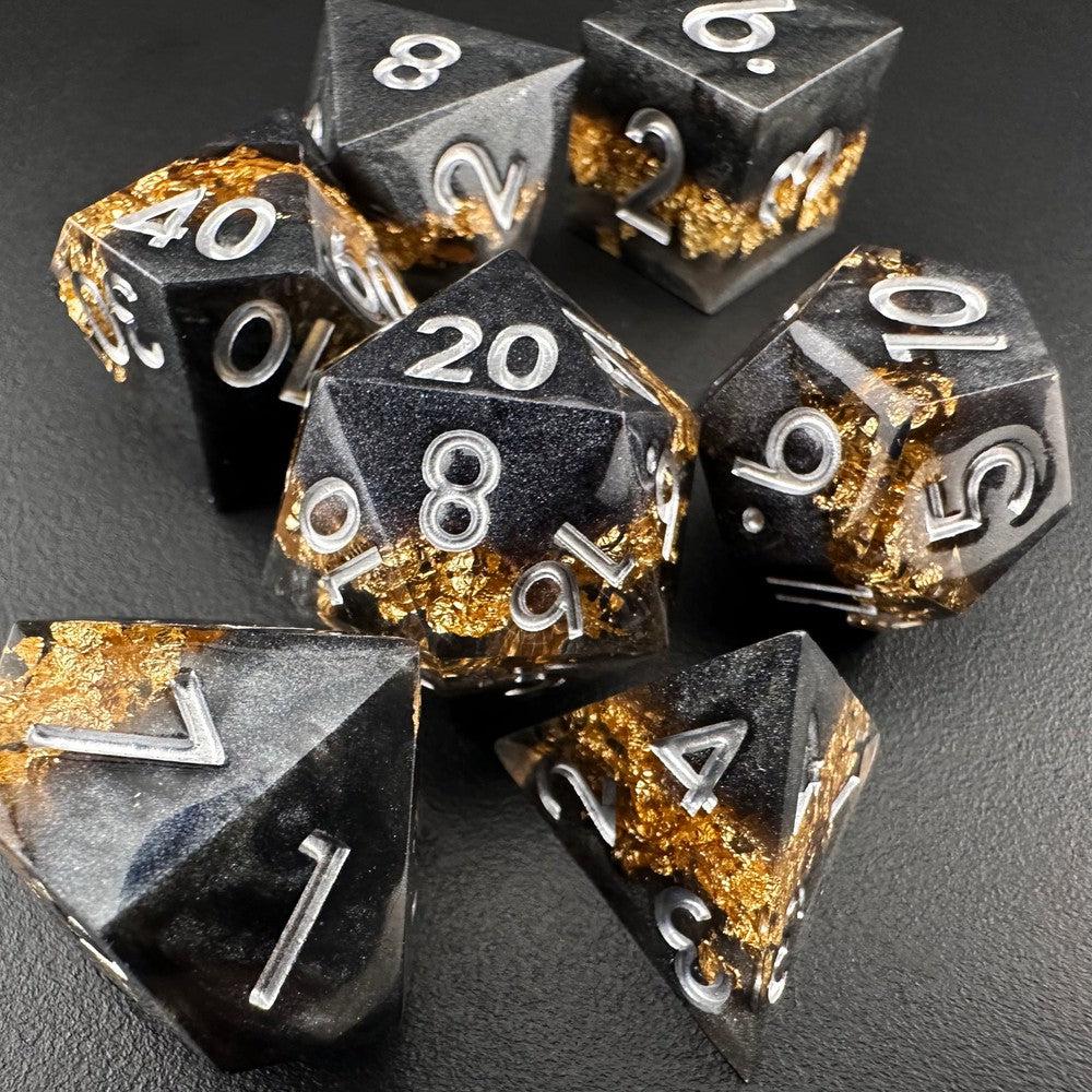 Golden Fissure - Sharp Edge Resin 7pc DnD Dice Set-MinMax Misfits