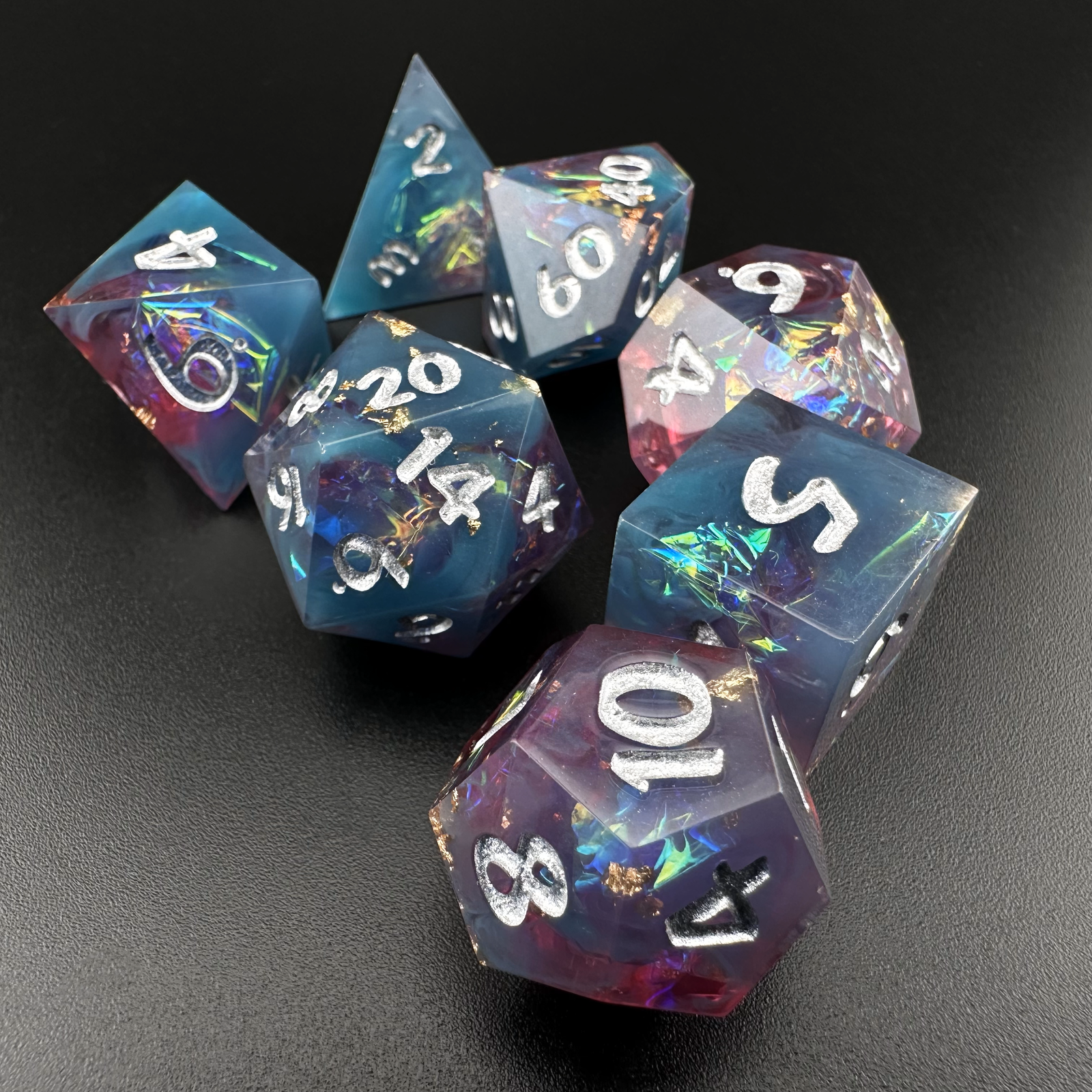 Celestial Veil - 7pc Resin Sharp Edge DnD Dice Set