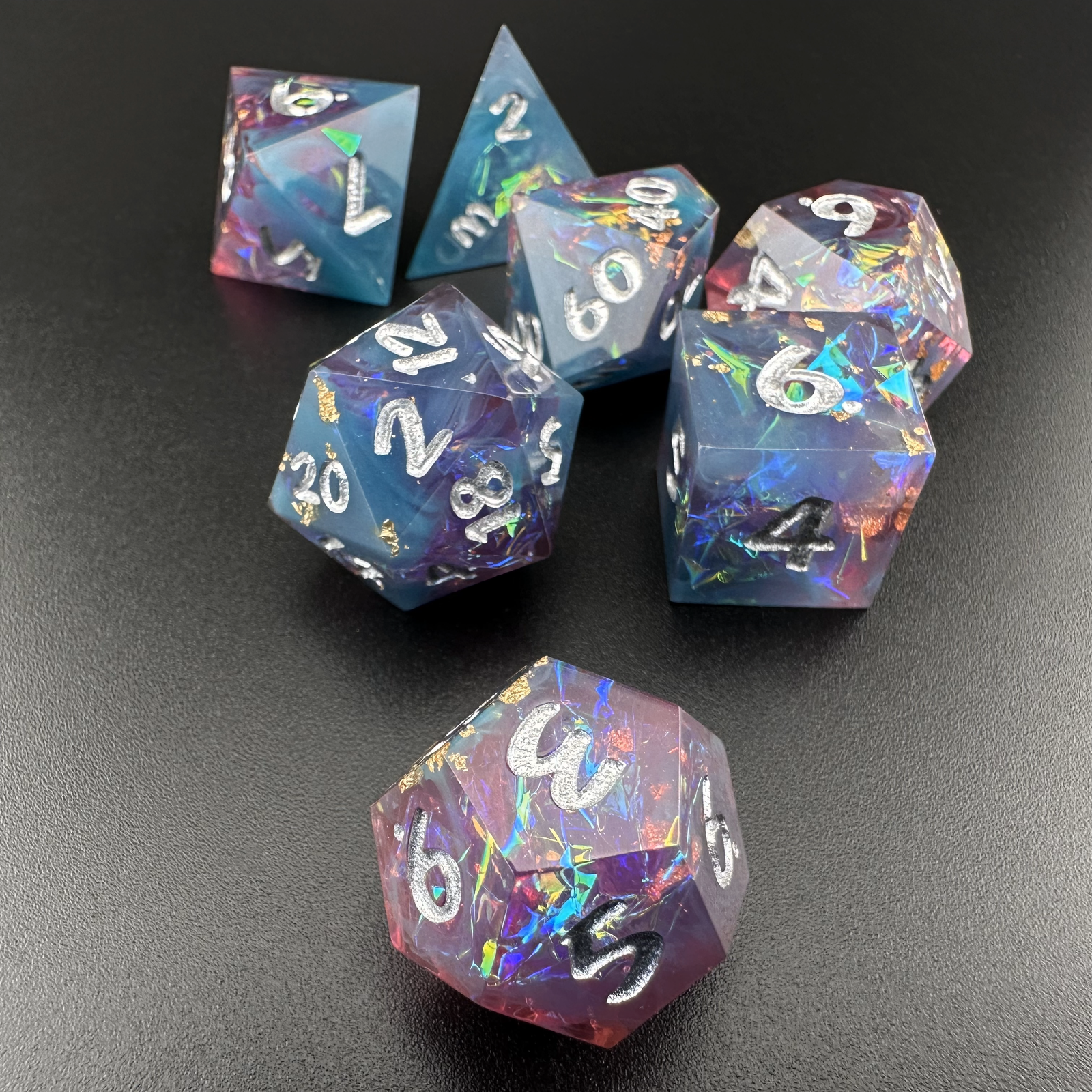 Celestial Veil - 7pc Resin Sharp Edge DnD Dice Set