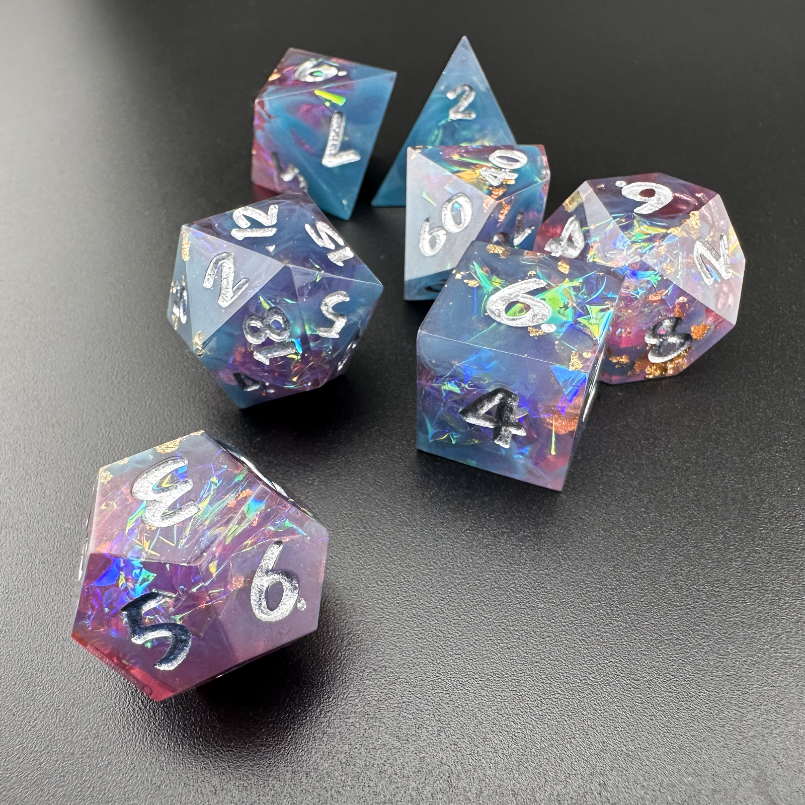 Celestial Veil - 7pc Resin Sharp Edge DnD Dice Set