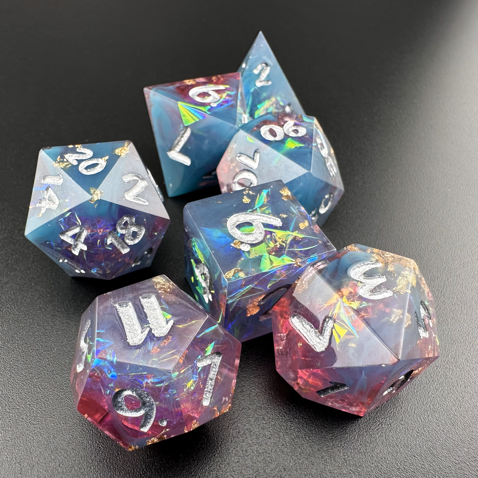 Celestial Veil - 7pc Resin Sharp Edge DnD Dice Set