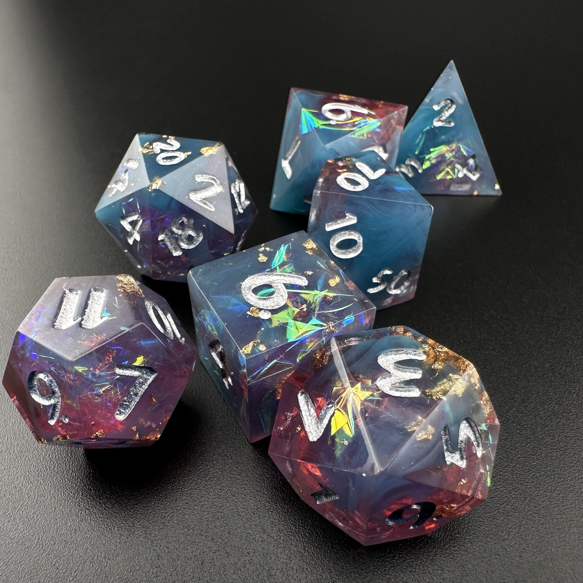 Celestial Veil - 7pc Resin Sharp Edge DnD Dice Set