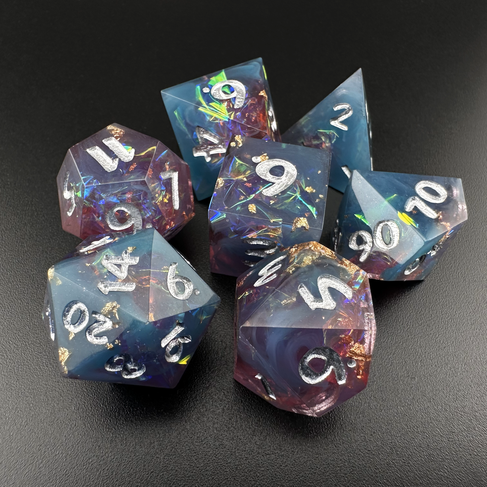 Celestial Veil - 7pc Resin Sharp Edge DnD Dice Set