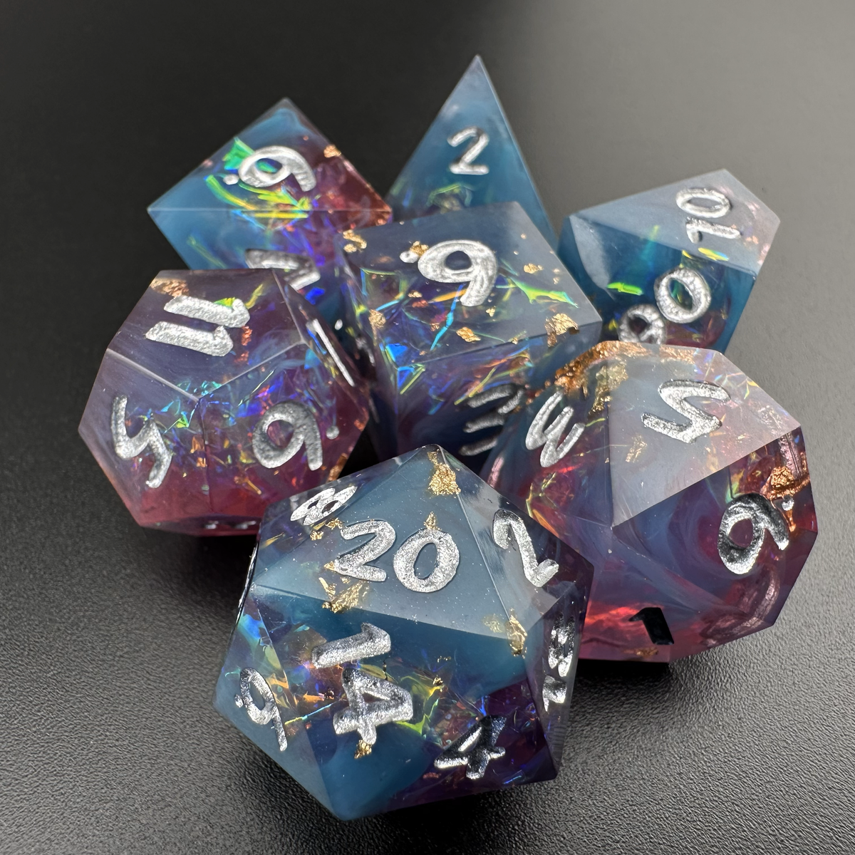 Celestial Veil - 7pc Resin Sharp Edge DnD Dice Set