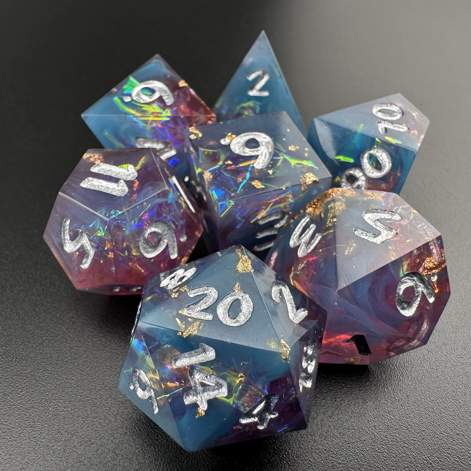 Celestial Veil - 7pc Resin Sharp Edge DnD Dice Set