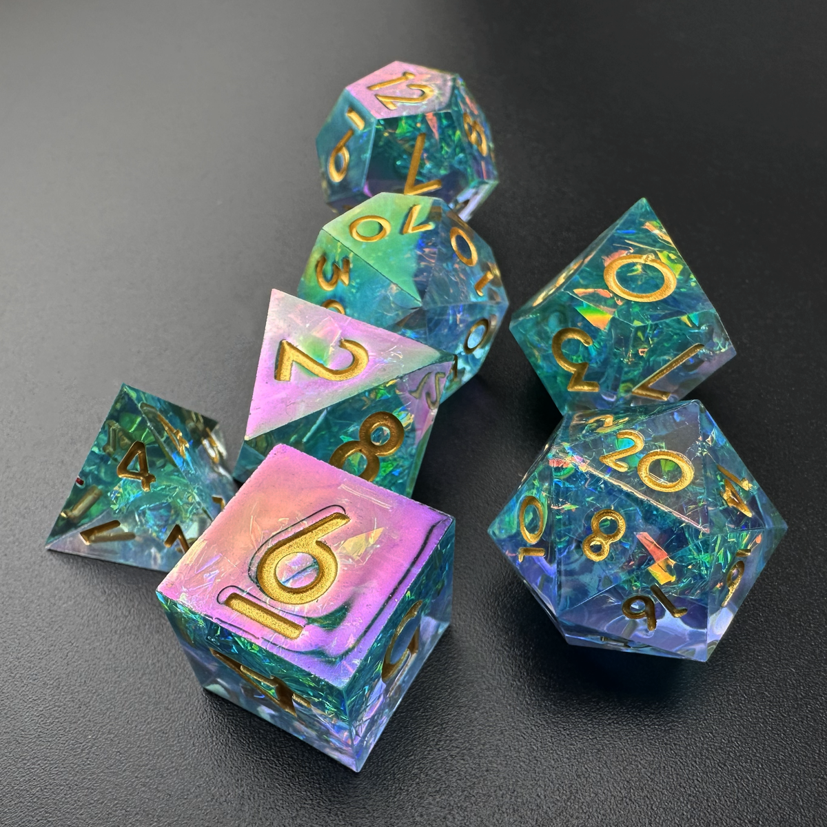 Ethereal Tide  - 7pc Resin Sharp Edge DnD Dice Set