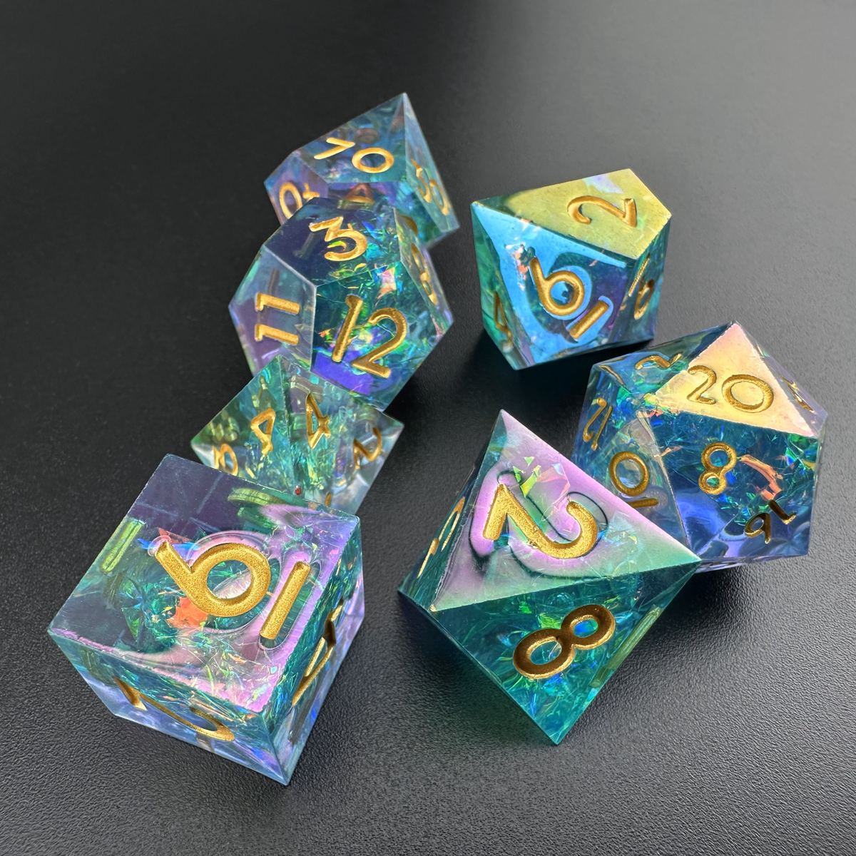 Ethereal Tide  - 7pc Resin Sharp Edge DnD Dice Set