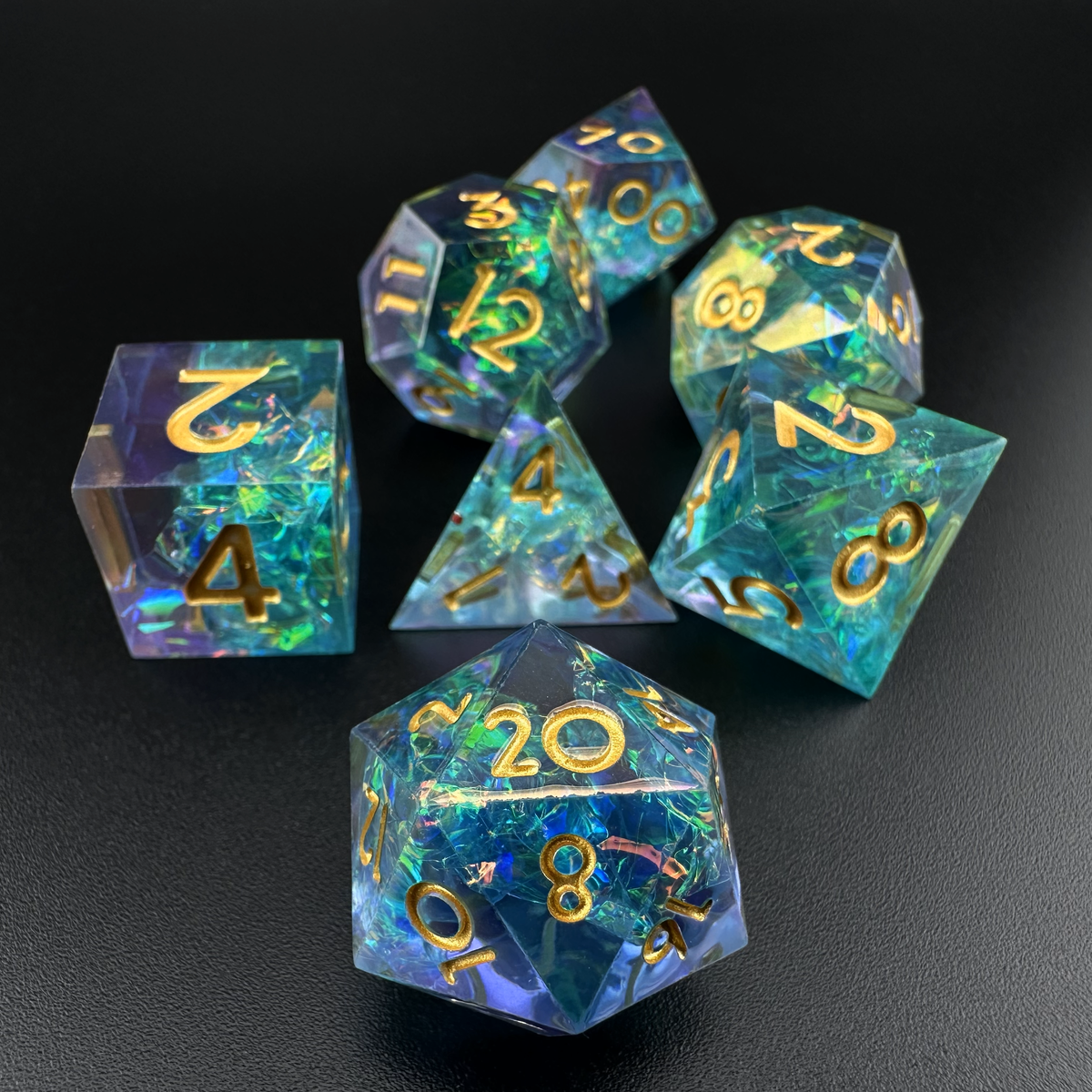 Ethereal Tide  - 7pc Resin Sharp Edge DnD Dice Set