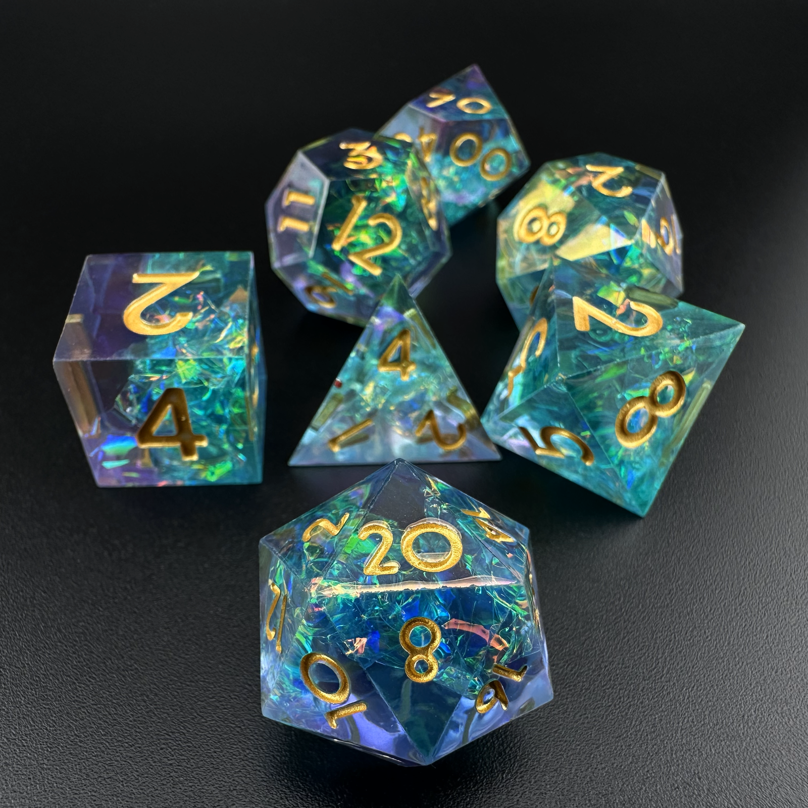 Ethereal Tide  - 7pc Resin Sharp Edge DnD Dice Set