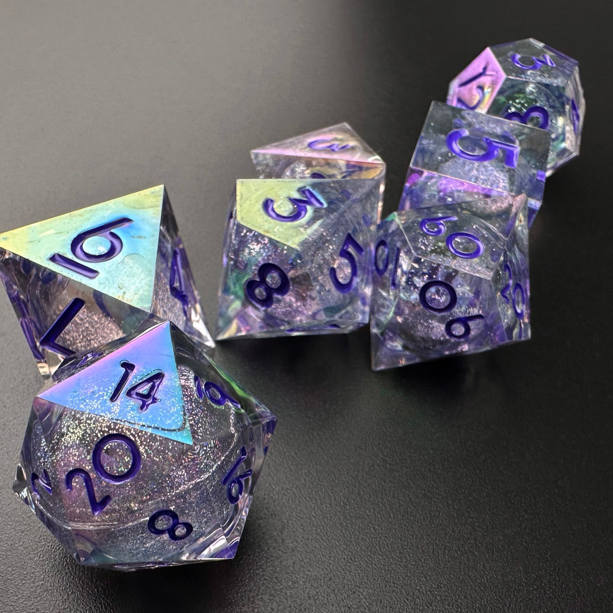 Starlight Enchanter - Iridescent Sharp Edge Resin 7pc DnD Dice Set-MinMax Misfits