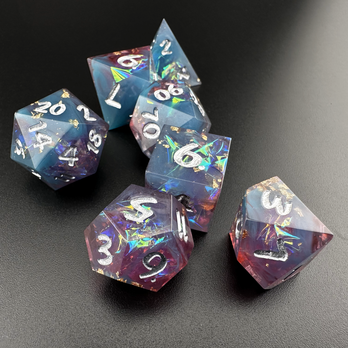 Celestial Veil - 7pc Resin Sharp Edge DnD Dice Set