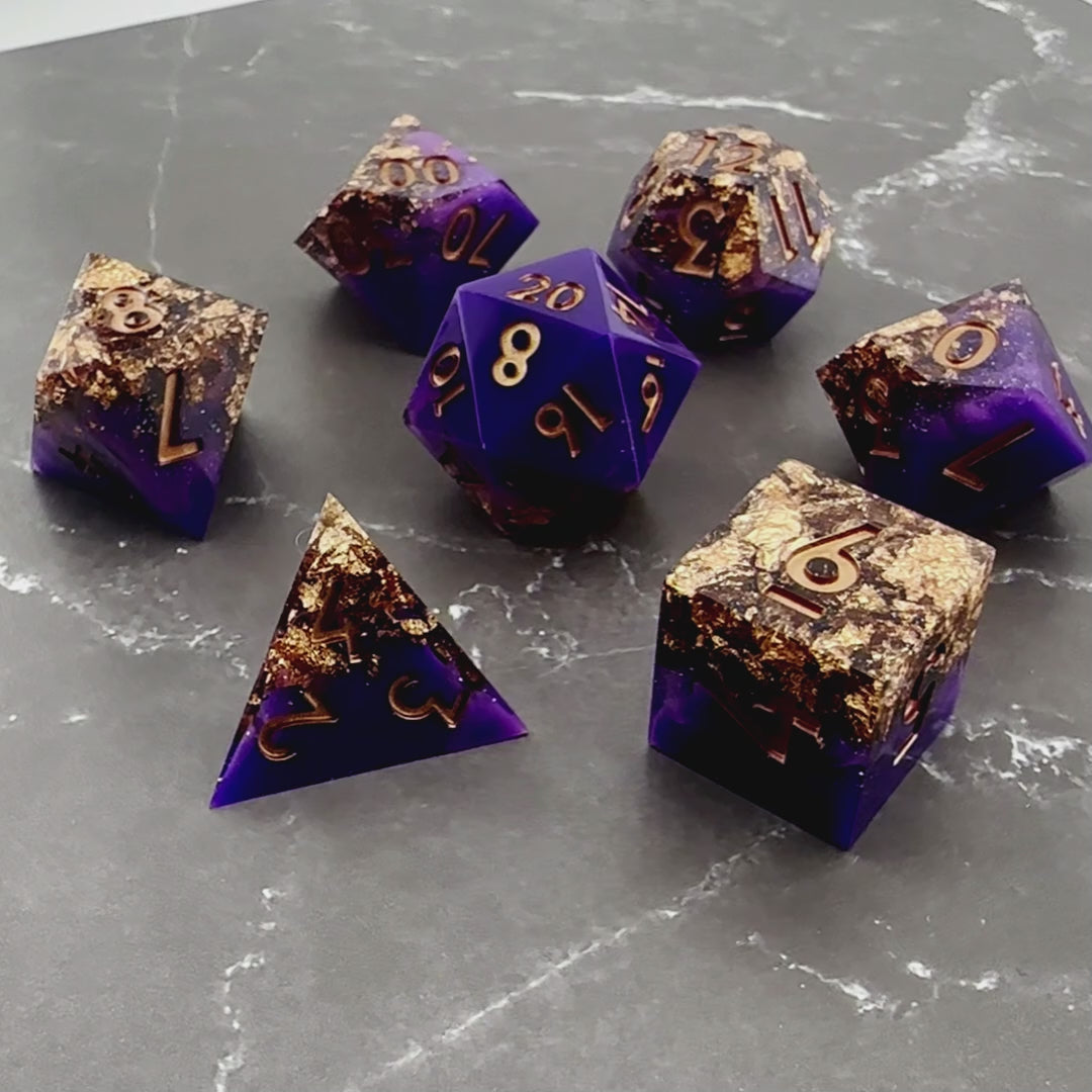 Cosmic Coronation  - 7pc Resin Sharp Edge DnD Dice Set