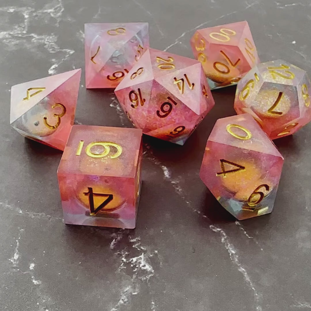 Dawnbringer's Glory - Liquid Core 7pc Resin Sharp Edge DnD Dice Set