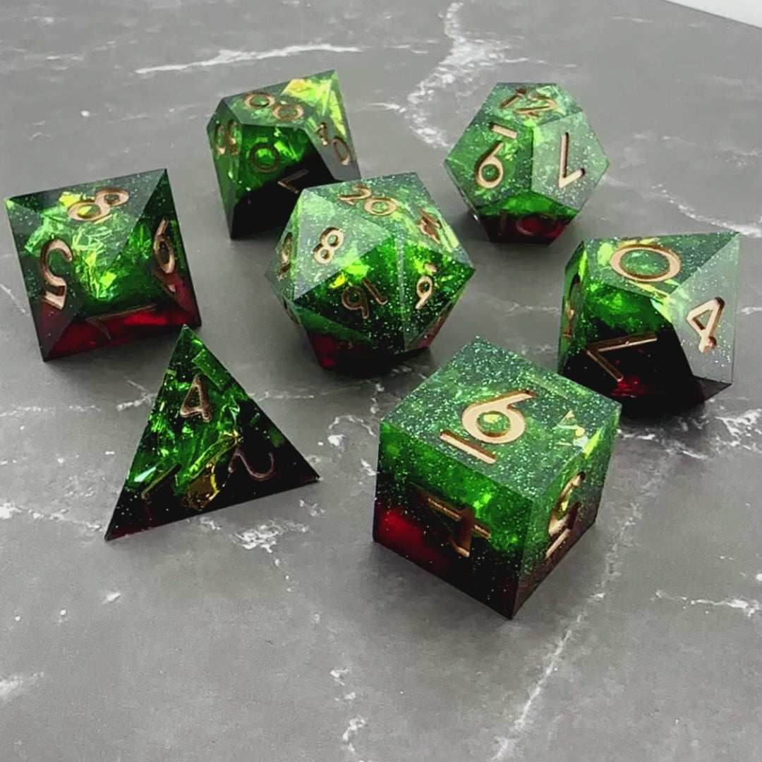 Verdant Mystique  - 7pc Resin Sharp Edge DnD Dice Set