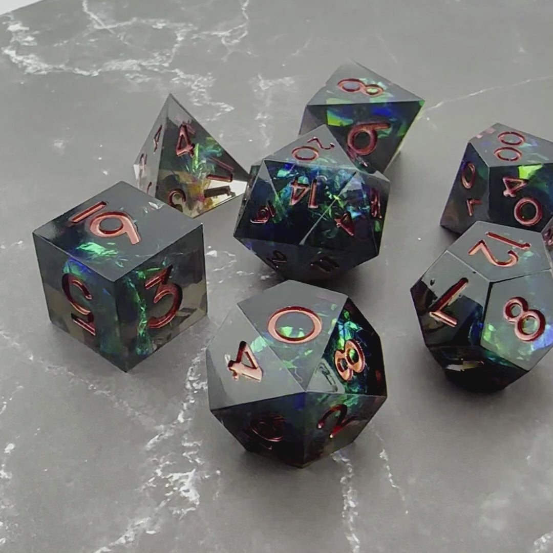 Obsidian Grove  - 7pc Resin Sharp Edge DnD Dice Set