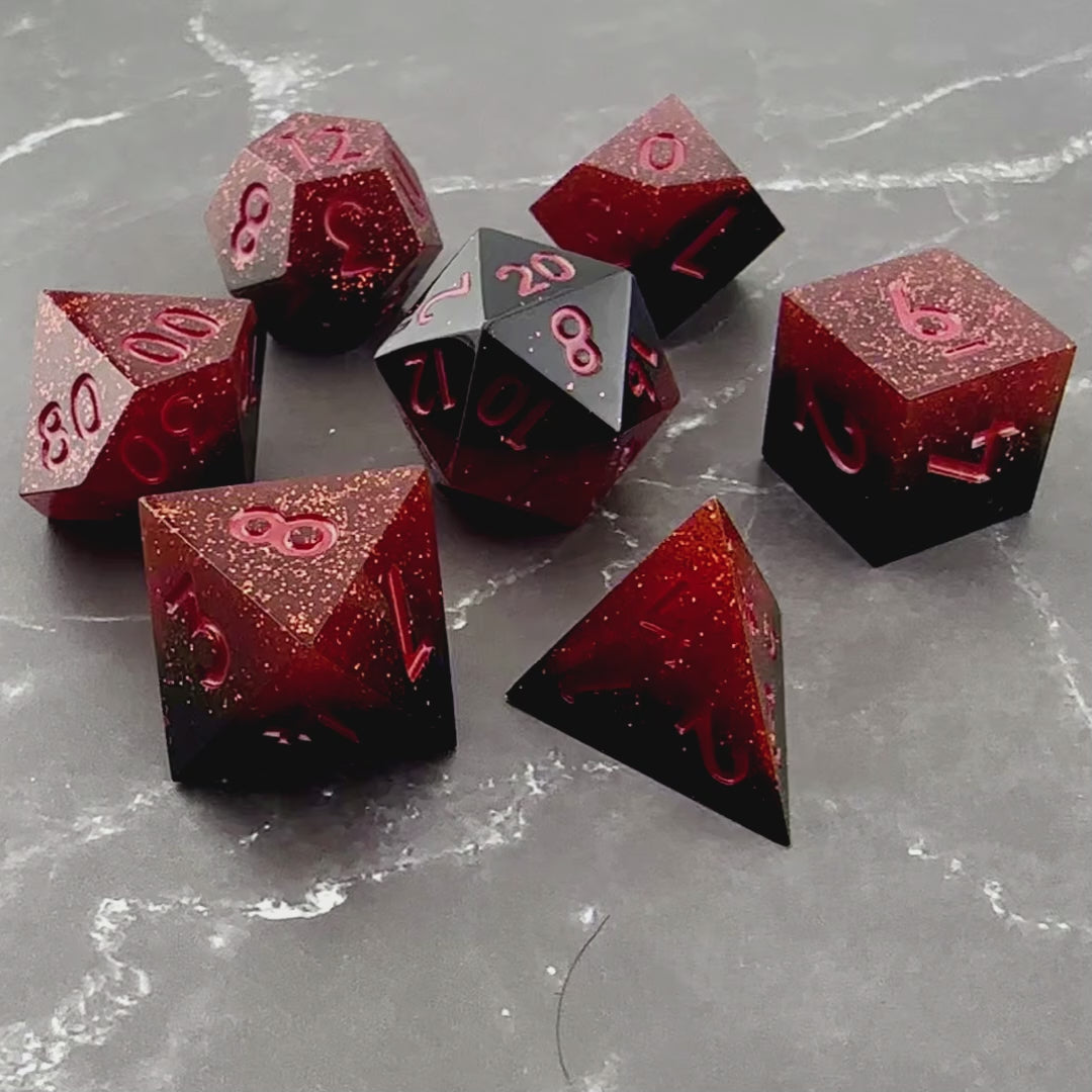 Crimson Reckoning  - 7pc Resin Sharp Edge DnD Dice Set